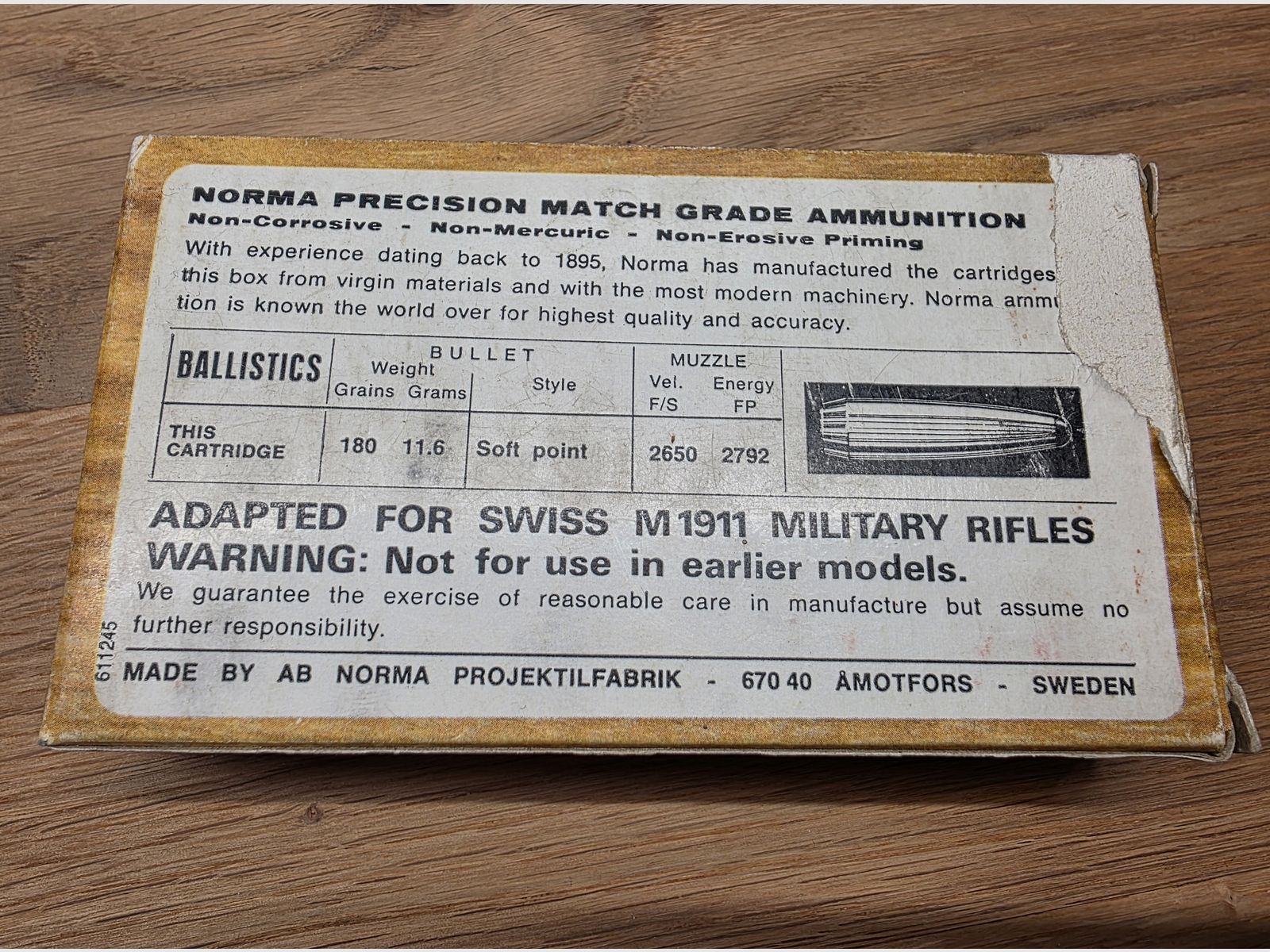 Büchsenmunition Norma 7.5x55 (Schmidt-Rubin) für z.B. M1911 (K31 u.a.)