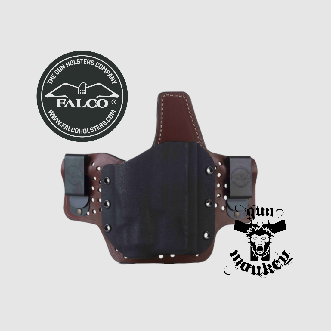 Funda IWB híbrida Falco Comfortable para GLOCK 19 GEN 4, OLIGHT PL-MINI 2, para diestros, sujeción al cinturón de 1,5"/40 mm, kydex/cuero, negra, mod. (A116 L 2021), imagen 1 de 2