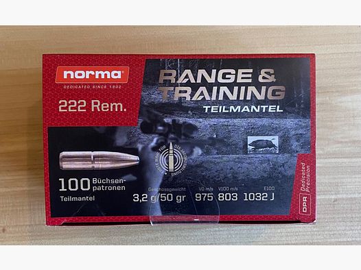 Norma Range & Training Kal. 222 Rem. - 3,2g / 50gr (100 Stück)
