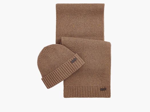 Barbour Set Carlton Fleck Beanie&Scarf  Sandstone