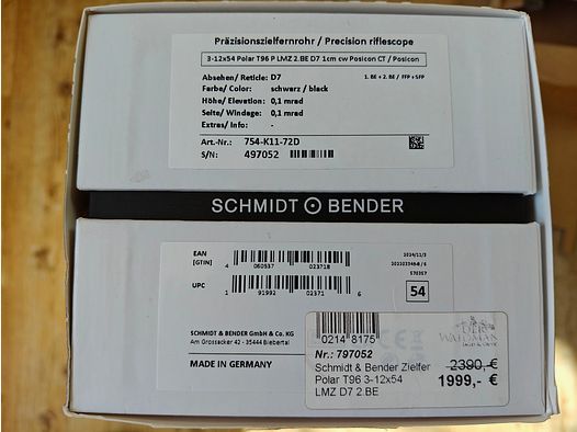 Schmidt & Bender Polar 3-12x54 richtkijker met rail, parallaxecorrectie