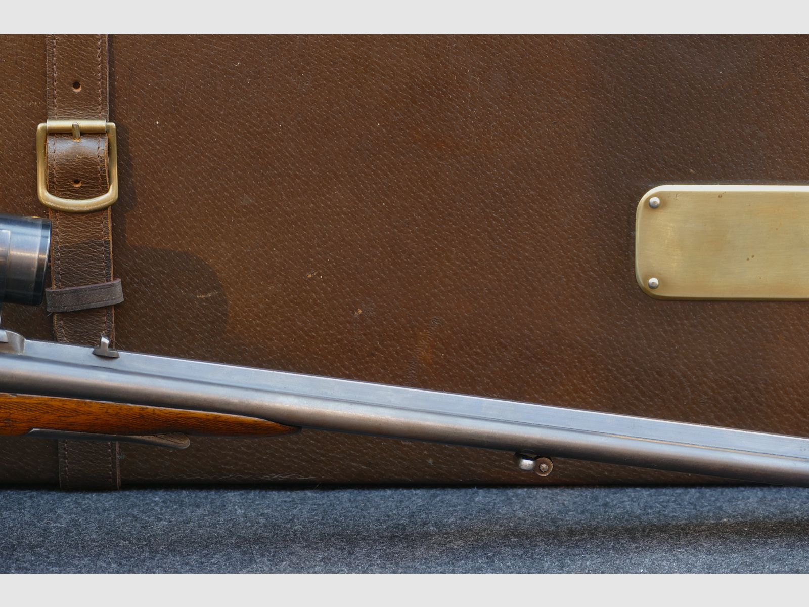 Cockshotgun from Ferlach, cal. 8×57 R‑360 / 16/65, scope Kahles Vienna H/4×, leather travel case, dies, cases, and bullets (173)