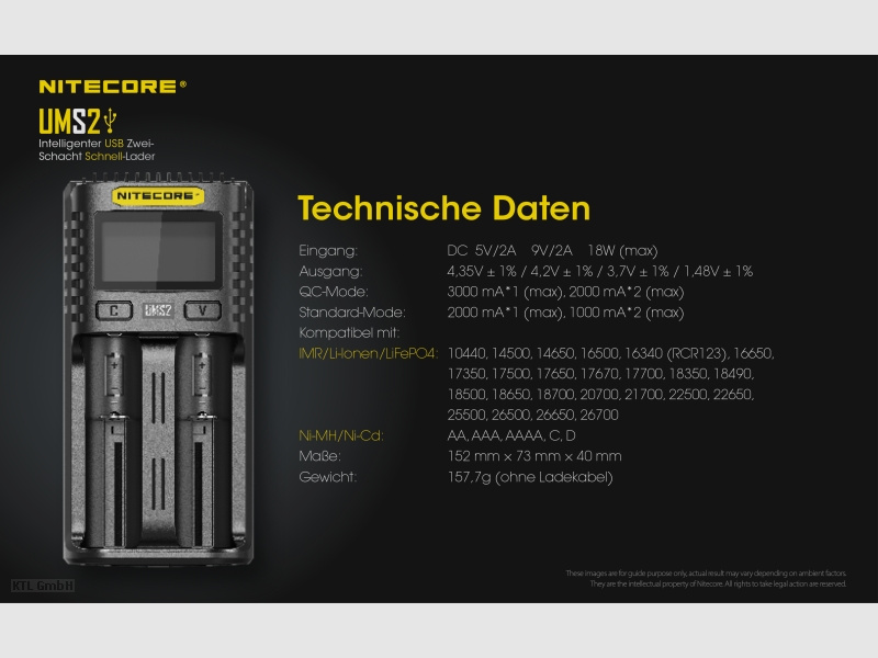 Nitecore UMS2 USB Schnell Ladegerät