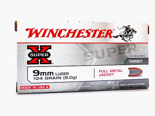Winchester 9mm Luger 8,0g/124gr cartouches de pistolet