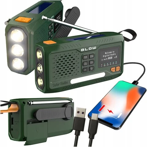 Notfallradio mit Handkurbel-Dynamo, Solar, LCD, Powerbank 4500 mAh FM/DAB BLOW RA19