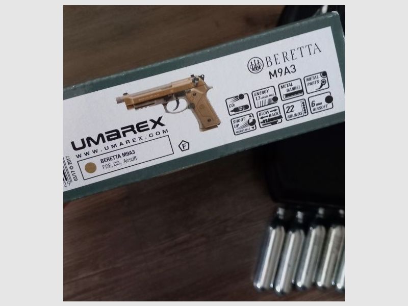 Komplettset Beretta M9 A3 FDE Softair-Co2-Pistole Kaliber 6 mm BB Blowback