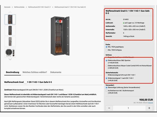 Armario para armas con cerradura de combinación desde 370 € NUEVO