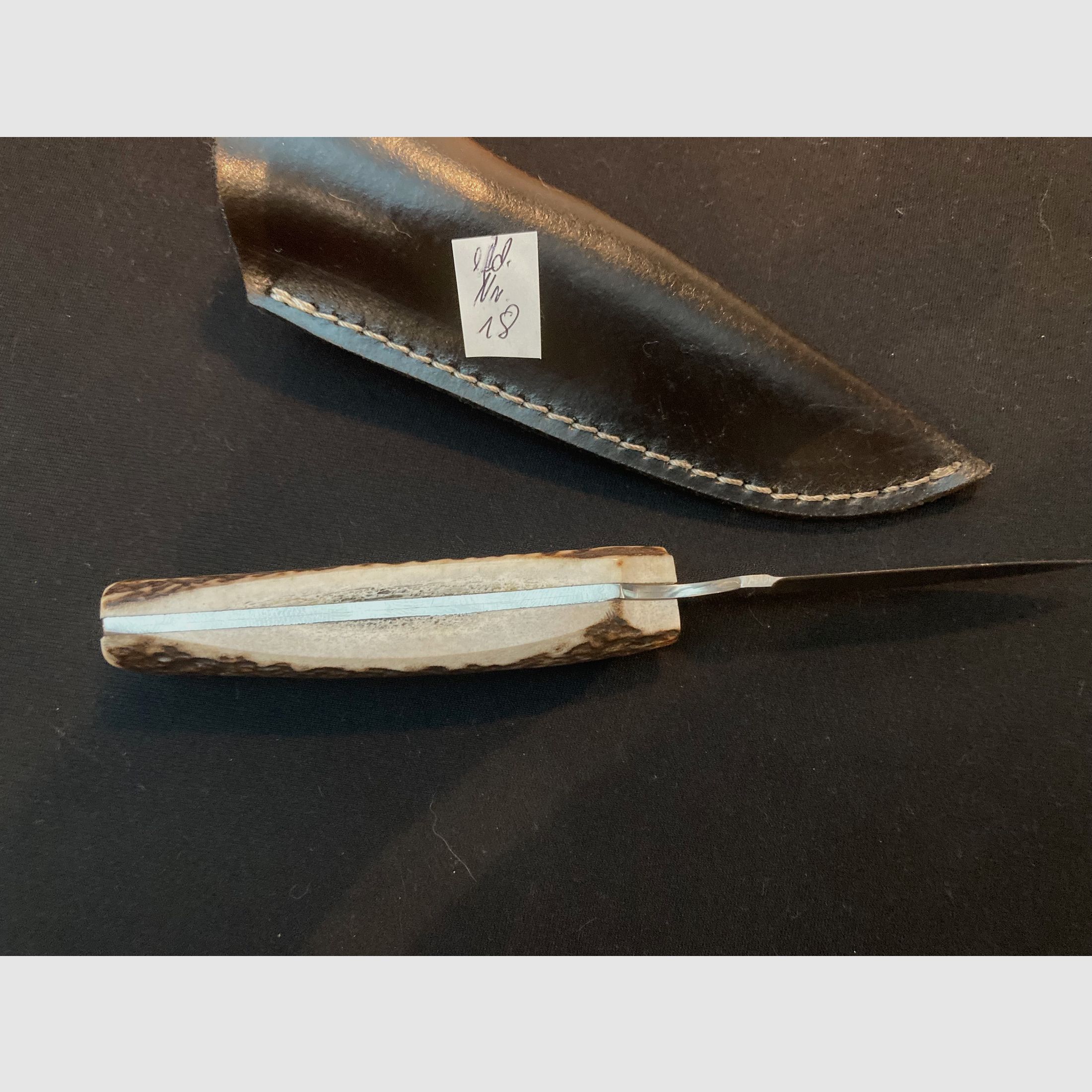 Jagdmesser, Gürtelmesser, Hirschhorn, Lederscheide schwarz