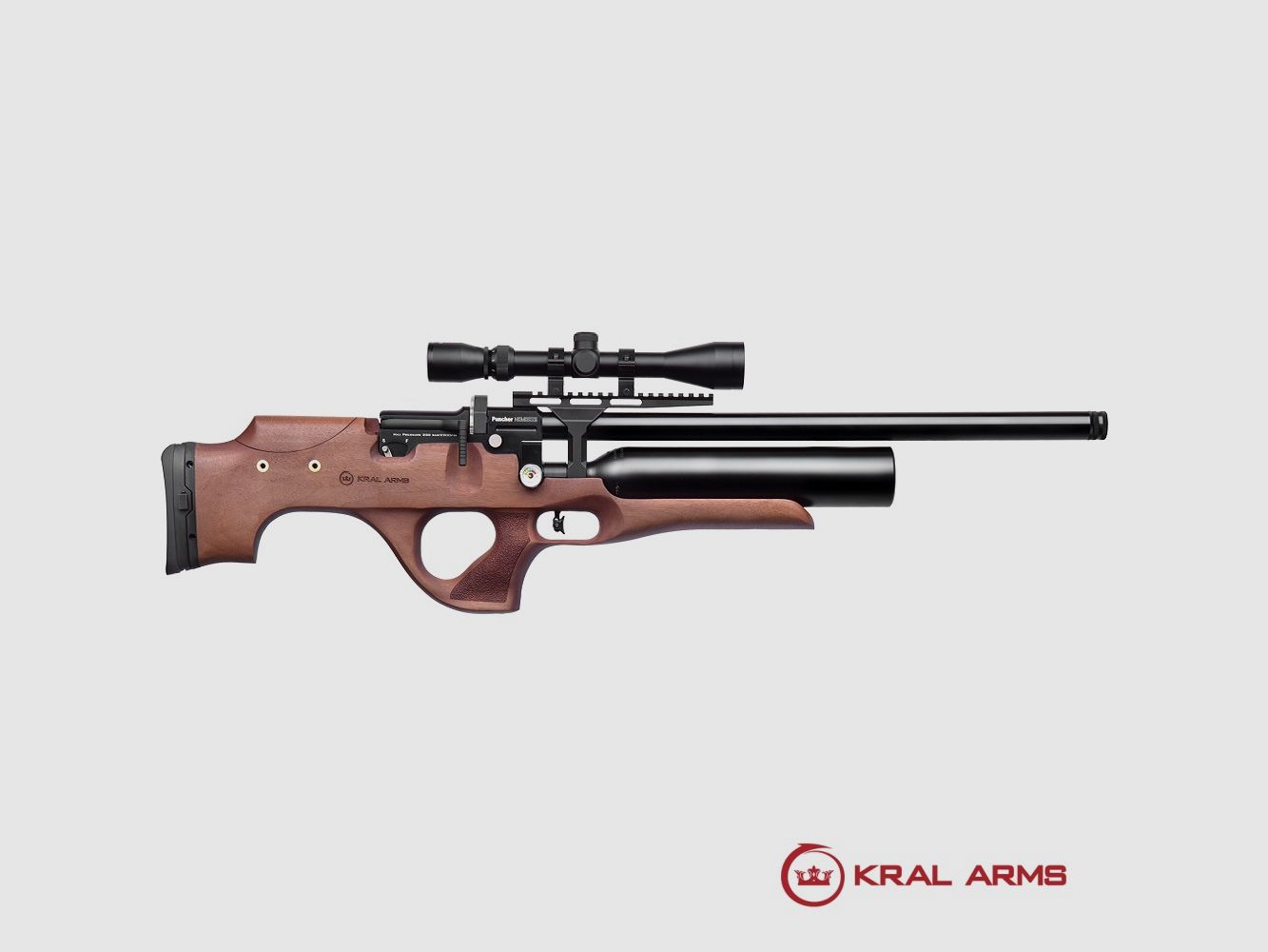 Carabine à air PCP KRAL Puncher Knight en bois calibre 4,50 et 5,50 mm – 24 joules (avec 2 canons)