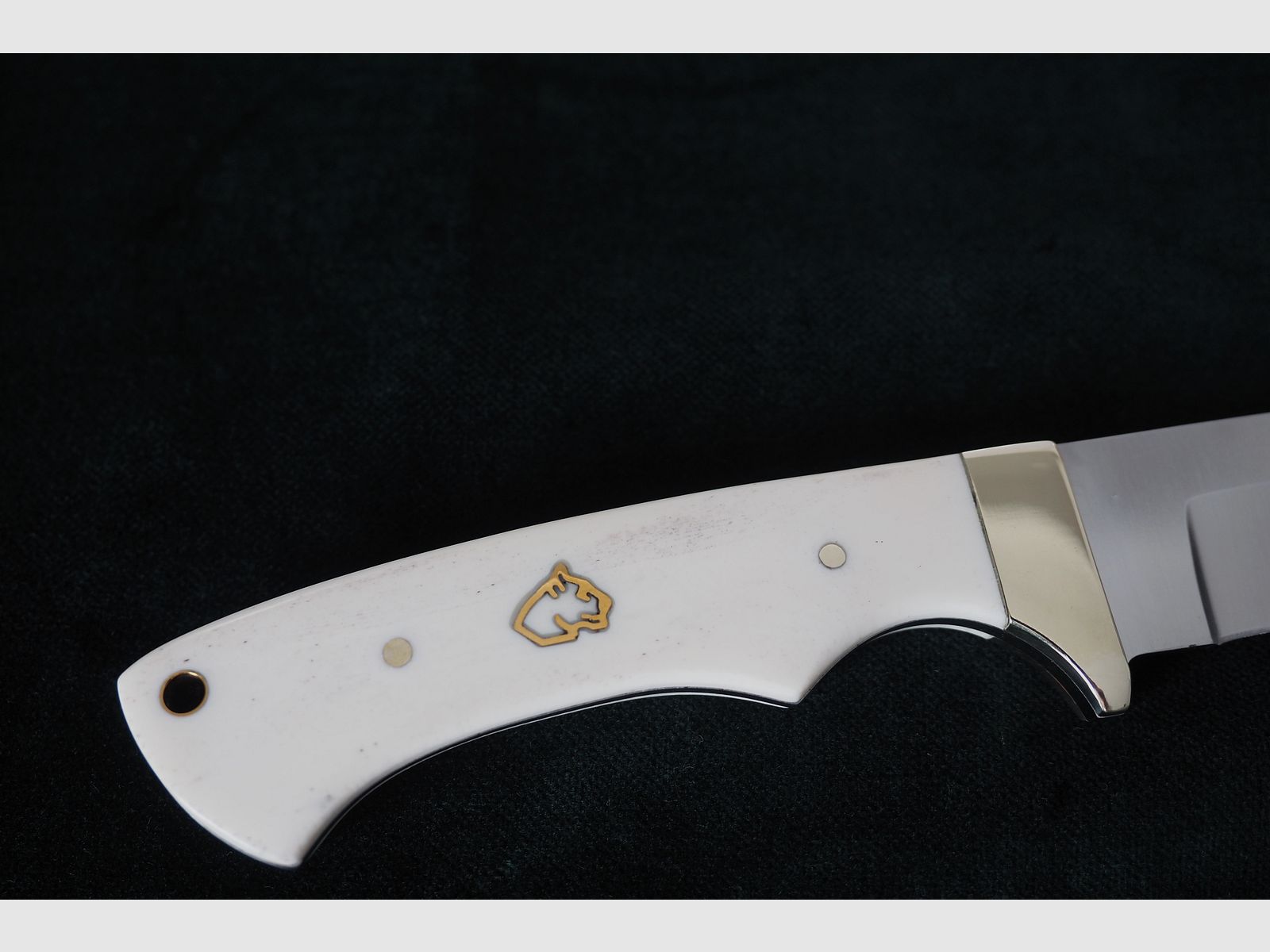 Puma SGB Coyote Glattes Weißes Knochen-Jagdmesser mit Lederscheide, Vitrinen Stück aus Sammlung, Neu und unbenutzt