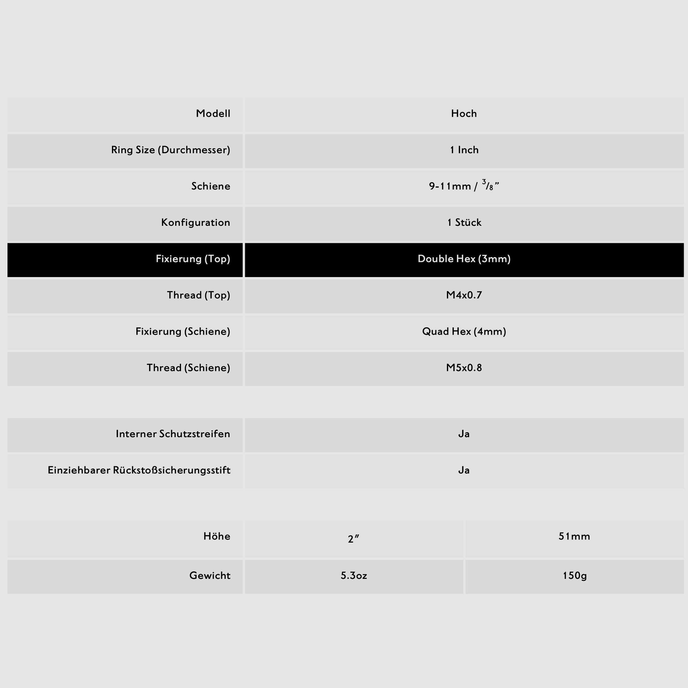 HAWKE 22105 25,4mm 1" Ringmontage Hoch für 9-11mm Schiene Zielfernrohr Halterung