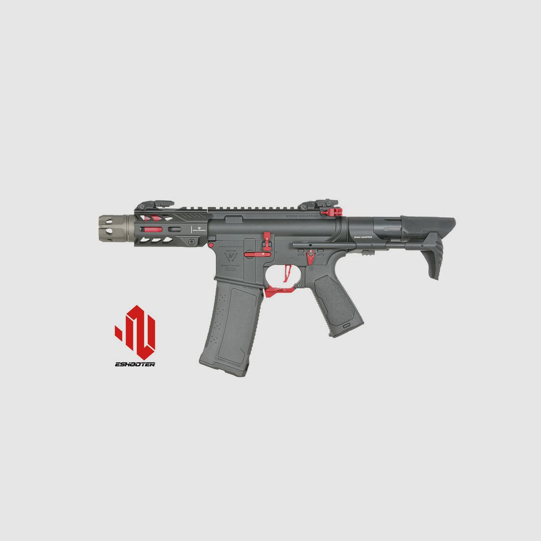 Strike Industries 4" Raiders Competition PDW S-AEG mit Eshooter ETU, rote Elemente