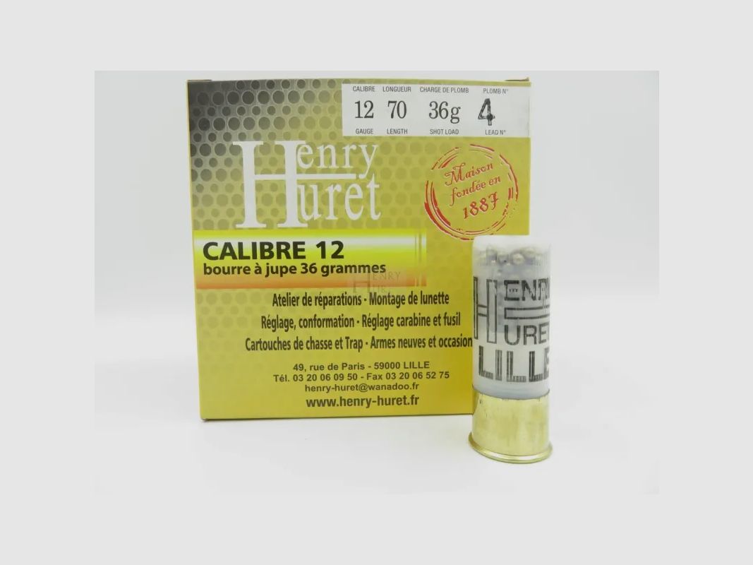 Cartuccia Henry Huret cal 12 BJ 36 g Pl 4d Scatola da 25, immagine 1 di 2