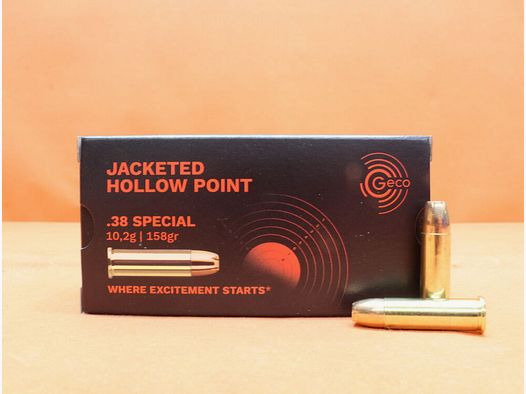 Cartouche GECO .38Special GECO 158grs JHP (2317717) VE 50 cartouches/ 10,2g ogive creuse (avec points de rupture)