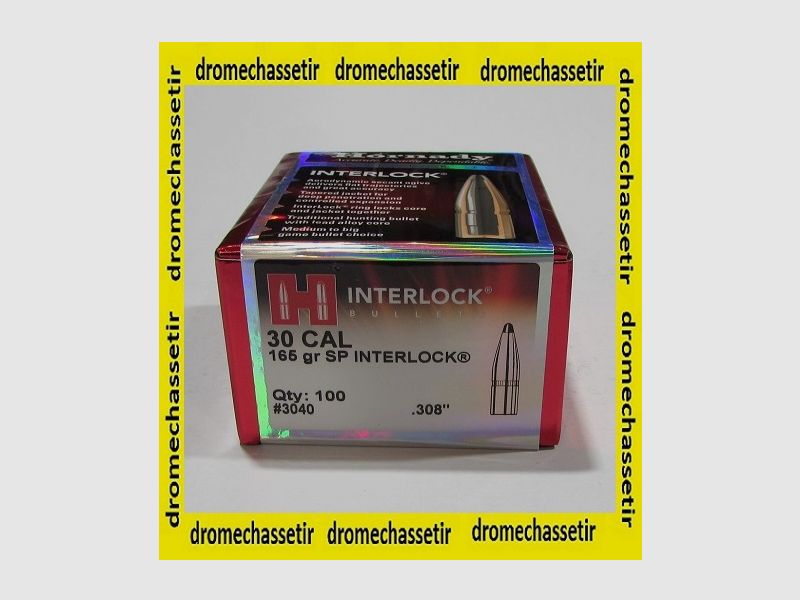 Box mit 100 Geschossen Hornady Interlock SP Kal. 30 Gewicht 165 Grain Ref. 3040