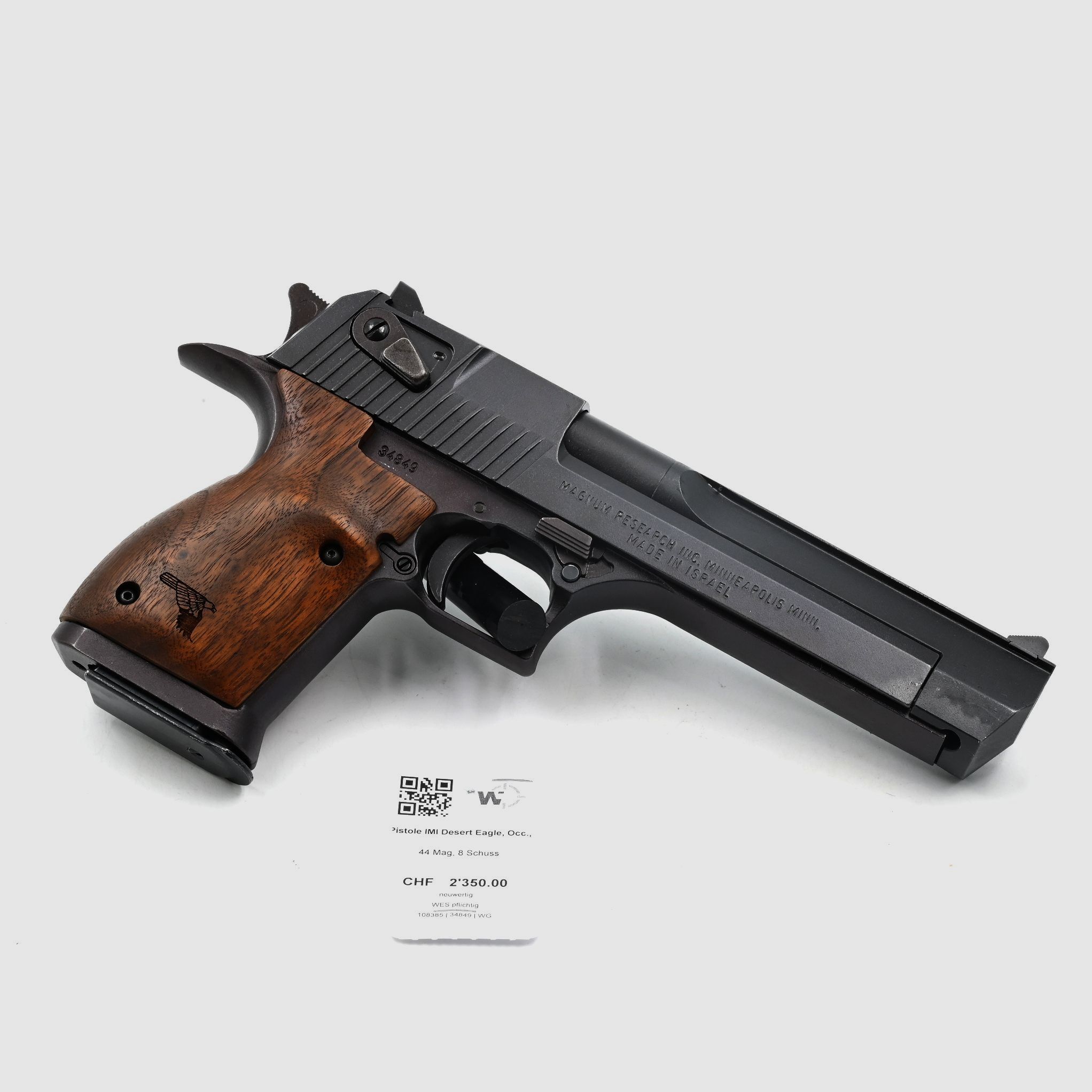 Pistole IMI Desert Eagle, Schwarz, Occ., .44 Mag, 8 Schuss, Holz Griffschalen, Bild 2 von 3