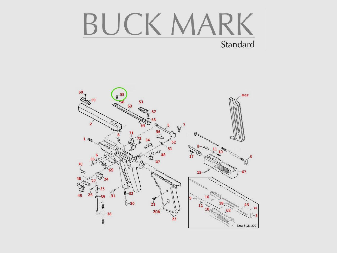 Browning Buck Mark Sight Base Screw Front #55, immagine 2 di 2