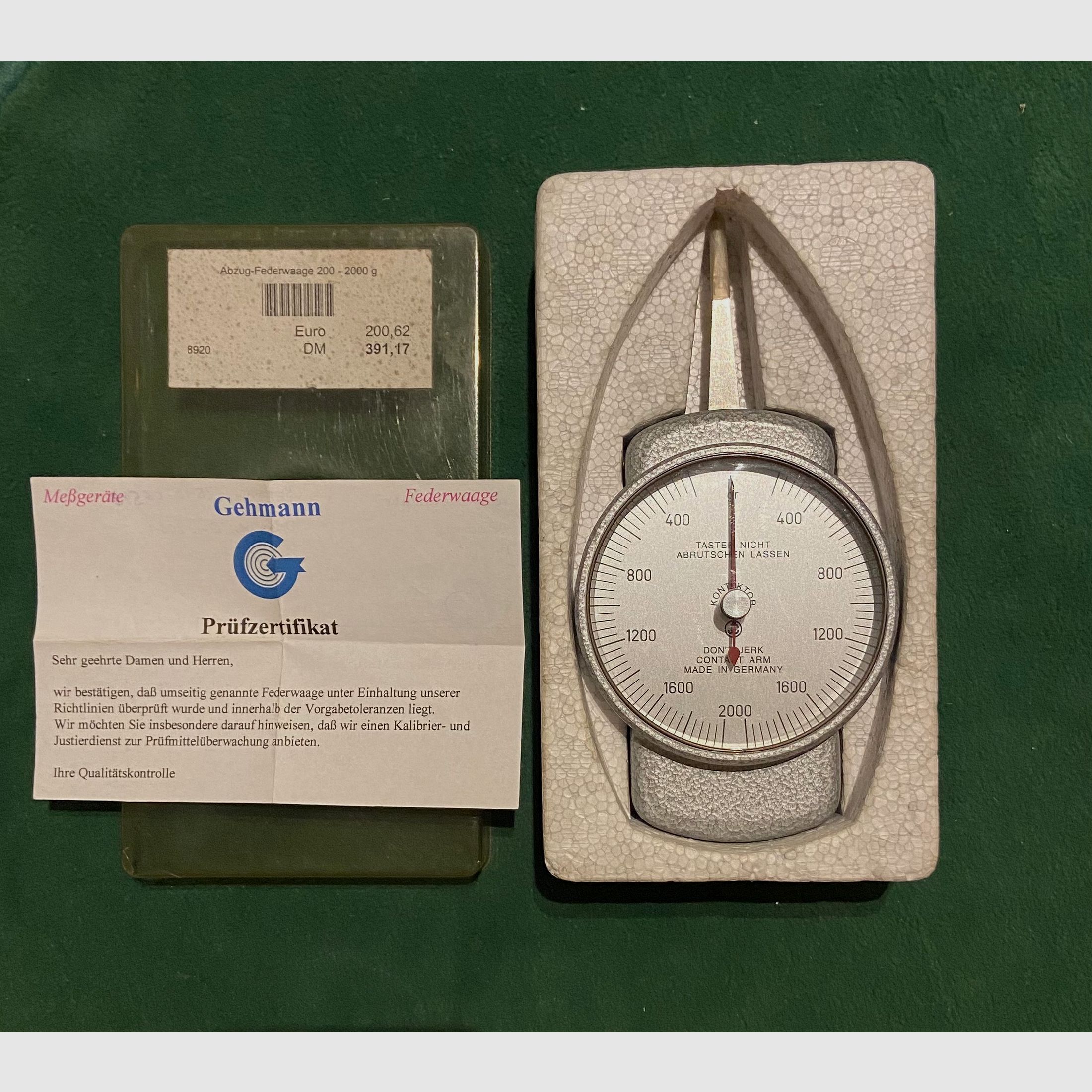 Gehmann Abzugsfederwaage - Qualitätsfederwaage - Federwaage Kontaktor 200 - 2000 g