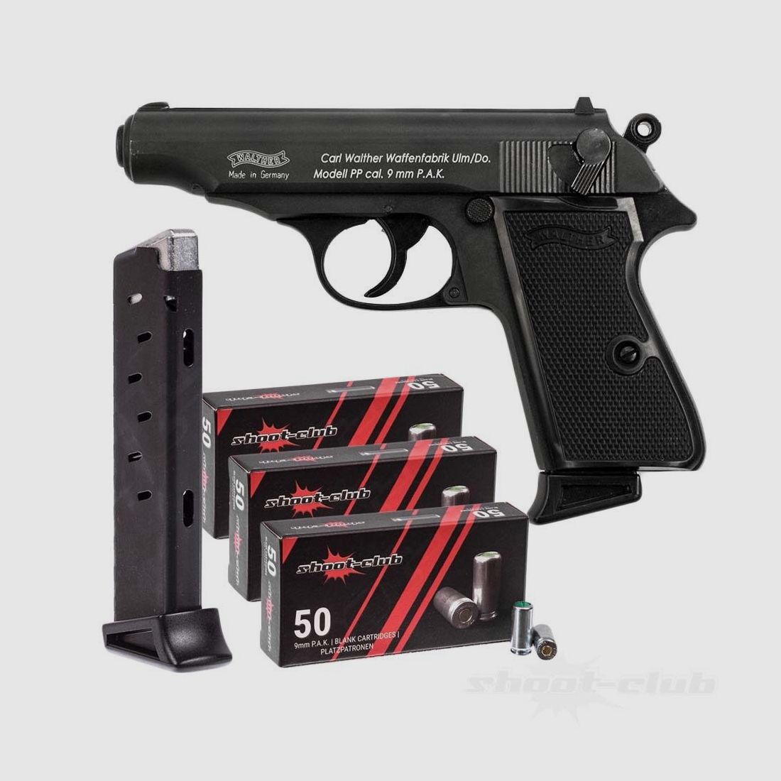 Carl Walther GmbH	 Walther PP Schreckschuss 9mm im Platzpatronen-Set