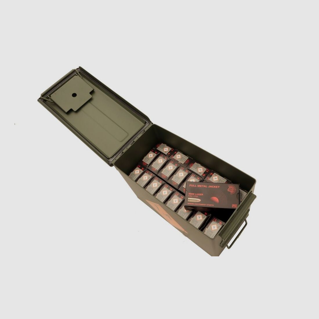 Geco 9 mm Luger full metal jacket 8.0g/124grs. Geco in the ammunition box