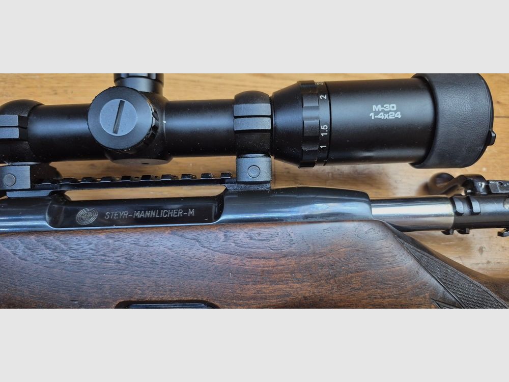 Sehr schöne Steyr Mannlicher Modell M Repetierbüchse – Ein klassisches Hochwildjagd-Gewehr – Steyr Waffen Österreich von 1990 – Kal. 7×64 – Holz von hoher Qualität in TBE+ – Brünierung zu 99,8% – Perfekte Mechanik – Ultra feiner Abzug – Traumhaftes, gewickeltes Rohr – Gute Konus M-30 1-4×24 Zielfernrohr – Eine gewinnende Kombination in ausgezeichnetem Zustand – TBE+/TBE++, Bild 41 von 46