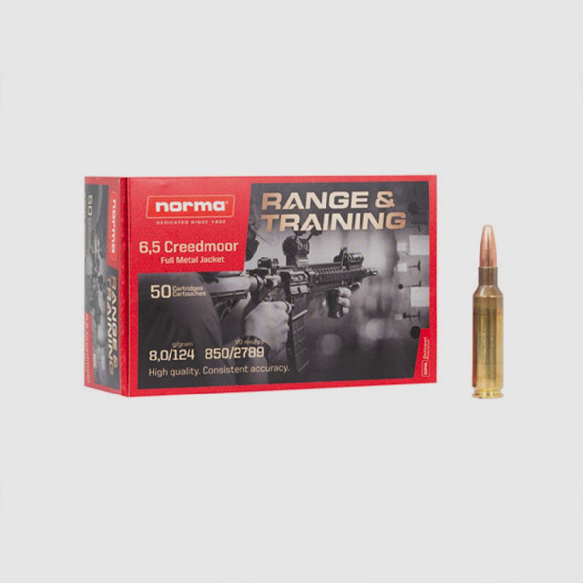 MUNITIE – NORMA – RANGE & TRAINING 6,5 Creedmoor | Full Metal Jacket | 8,0g 124gr