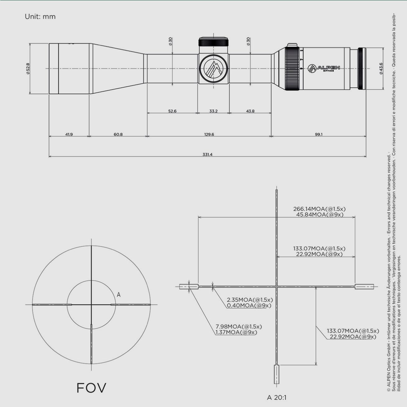 ALPEN OPTICS Apex XP Zielfernrohr 1.5–9x45 A4 mit SmartDot Technology