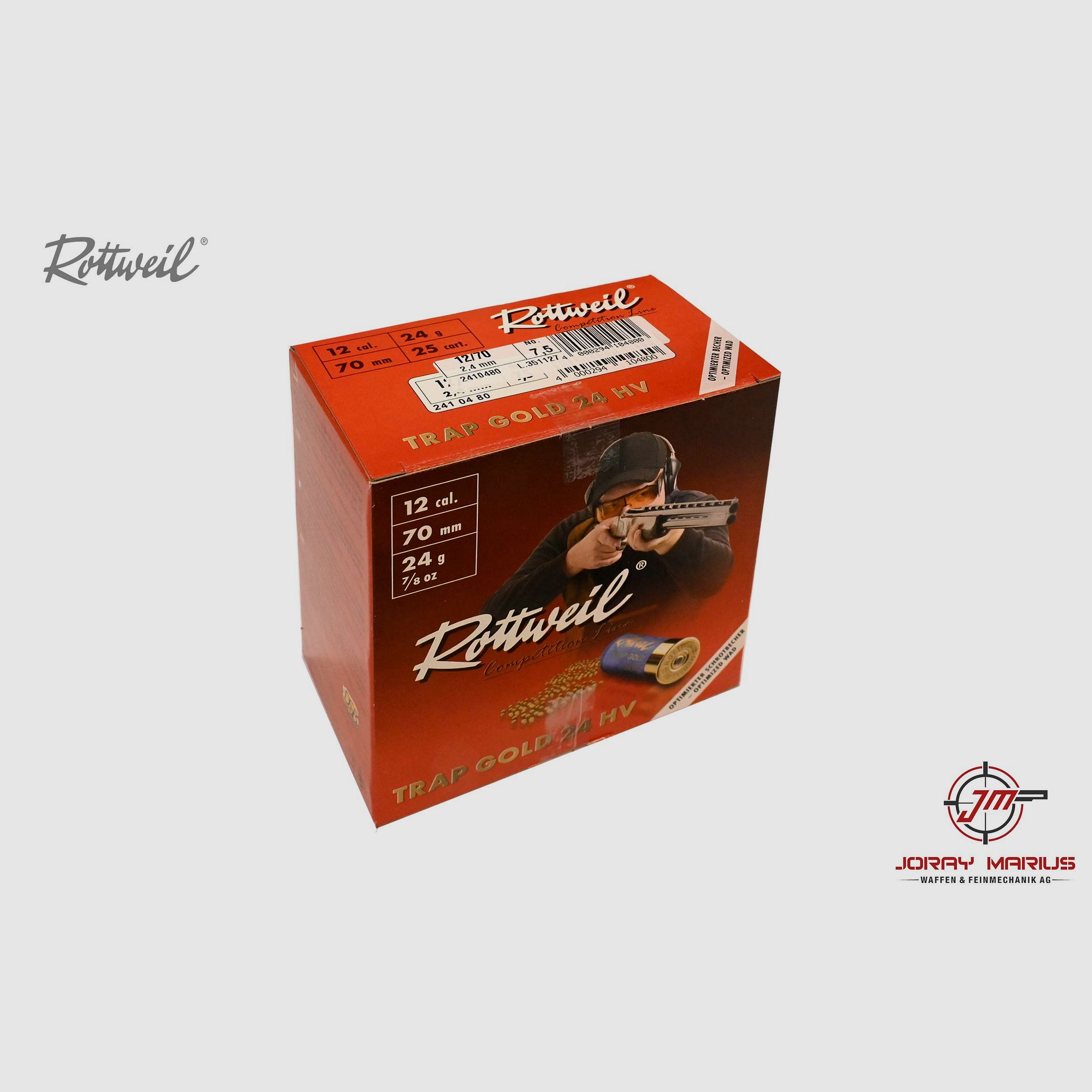 12/70 Rottweil Trap Gold HV 24g shotshell No. 7.5 (2.4 mm)