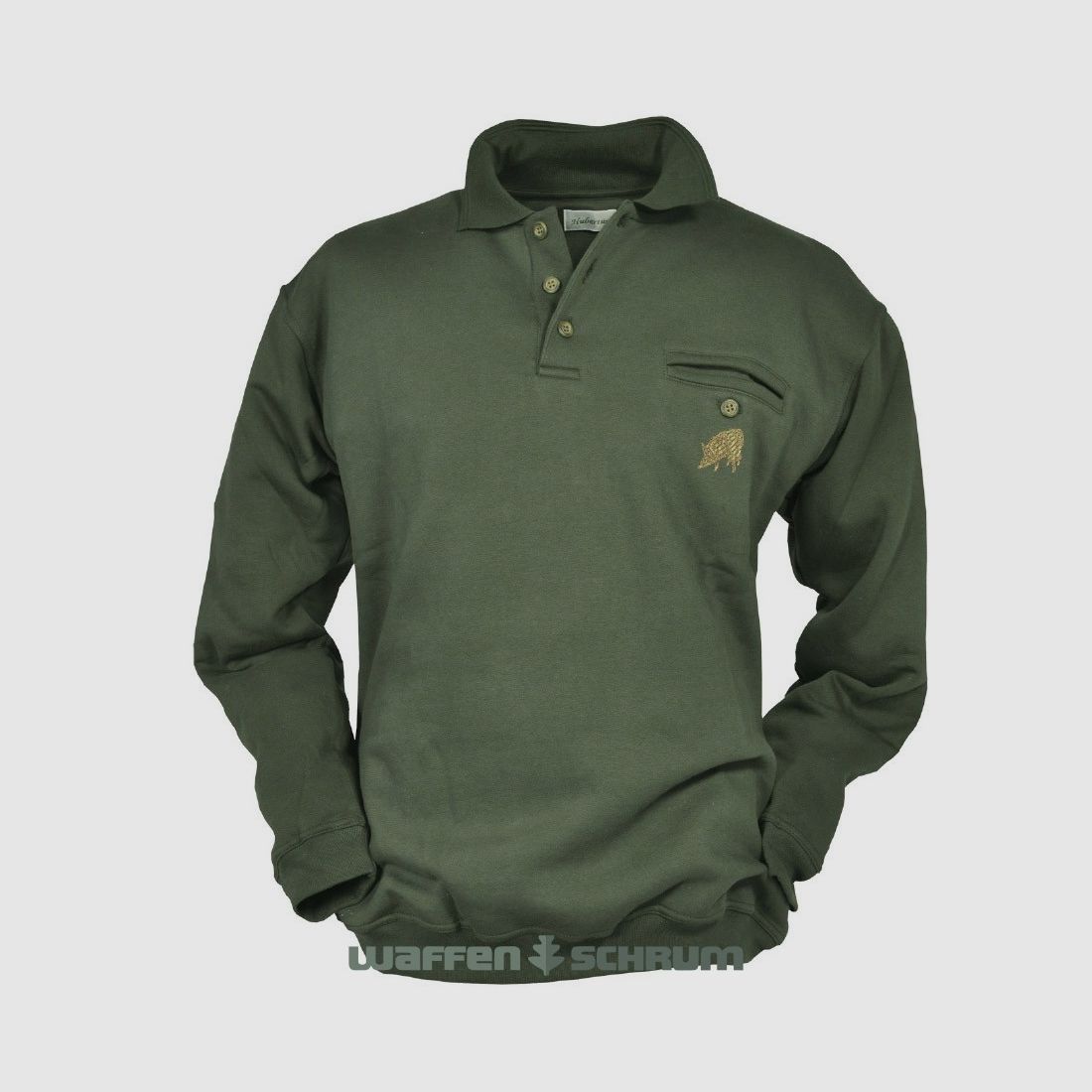 Hubertus Sweater mit Wildschweinstick  Oliv