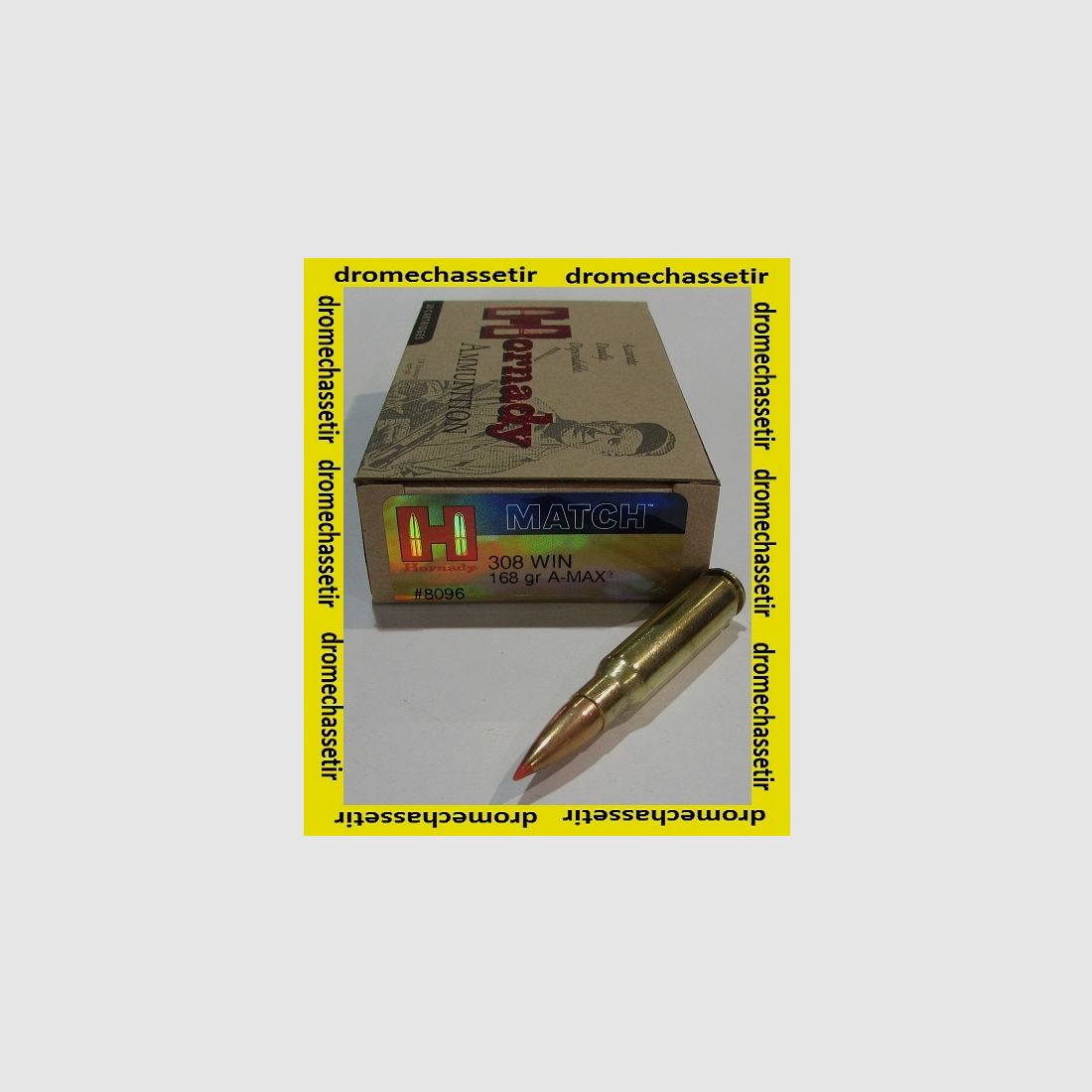 1 Schachtel mit 20 Patronen Hornady, Kaliber .308 Winchester Amax 168 Grain