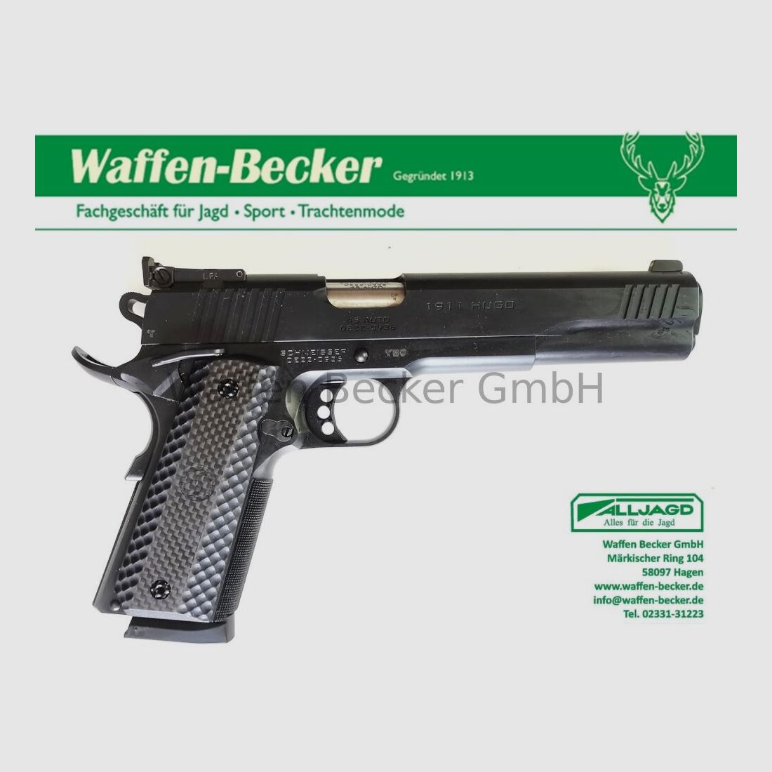 Schmeisser (Waffen Schumacher) Schmeisser Hugo 1911 Kal. .45ACP 6", zwart