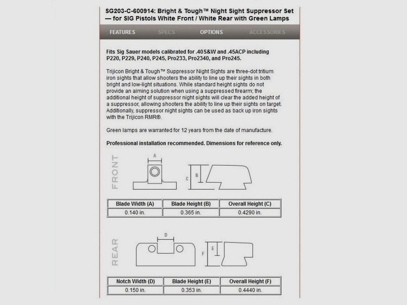 Trijicon N-Sight B&T Green SIG P220+Pro Supp .40S&W/.45Auto