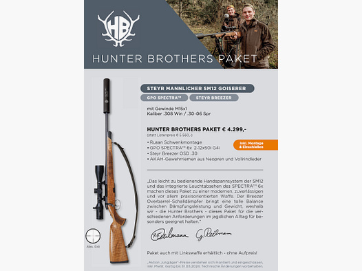 Steyr Hunter Brothers Paket Jungjägerpaket SM12 Goisers .308 Win./.30-06 Spring M15x1