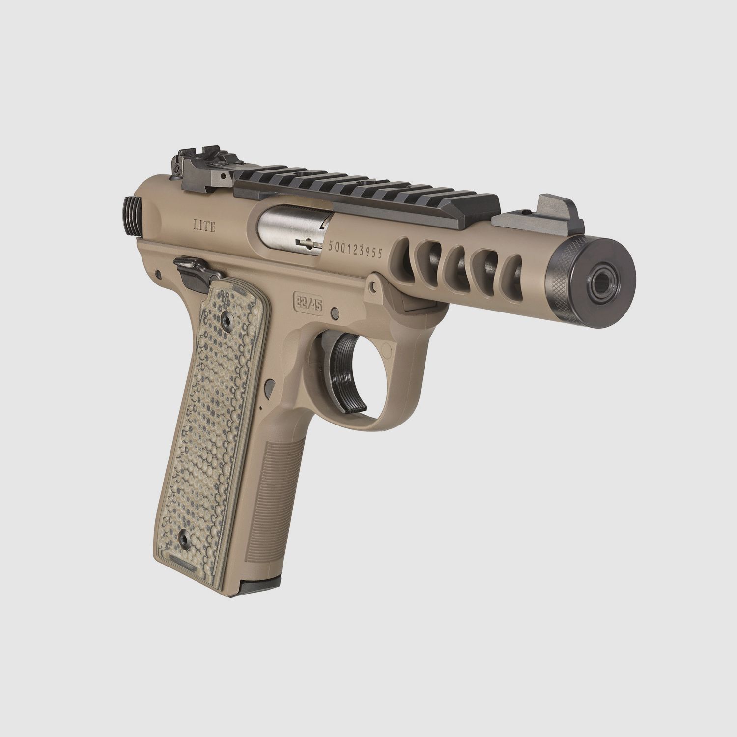 Ruger Mark IV 22/45 Lite .22 LR, 4,40" 1/2"x28, Picatinny, verstelbare kim, FDE Cerakote, afbeelding 5 van 5