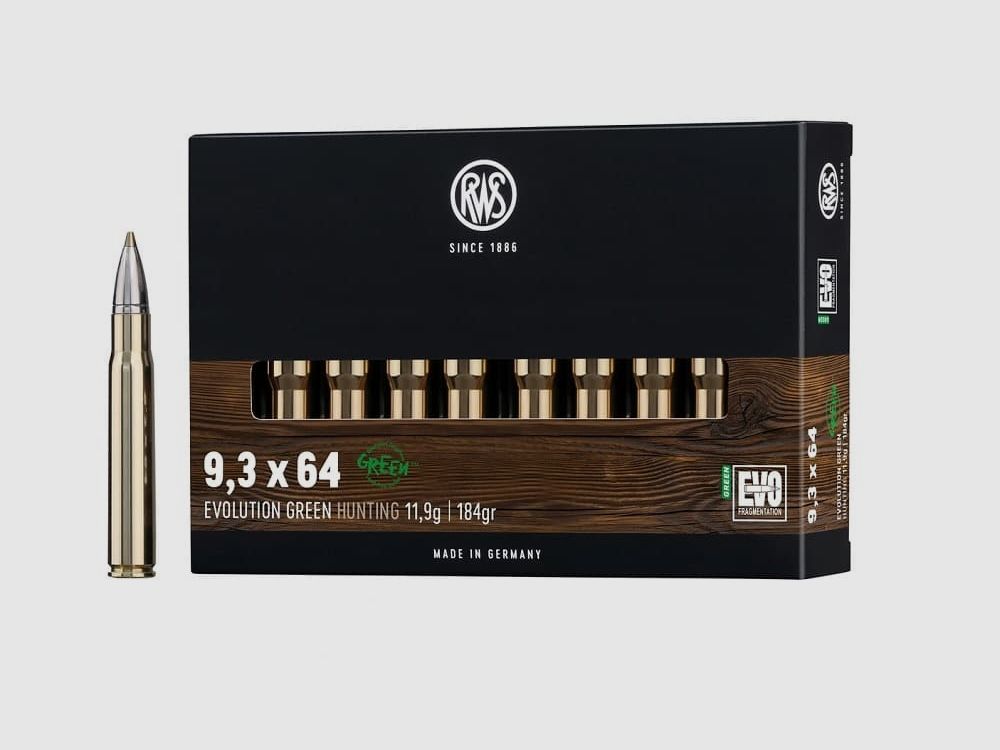RWS Cal. 9.. Fucili 9,3x64 EVO Verde 20 pz 11,9g/184grs senza piombo, immagine 1 di 2