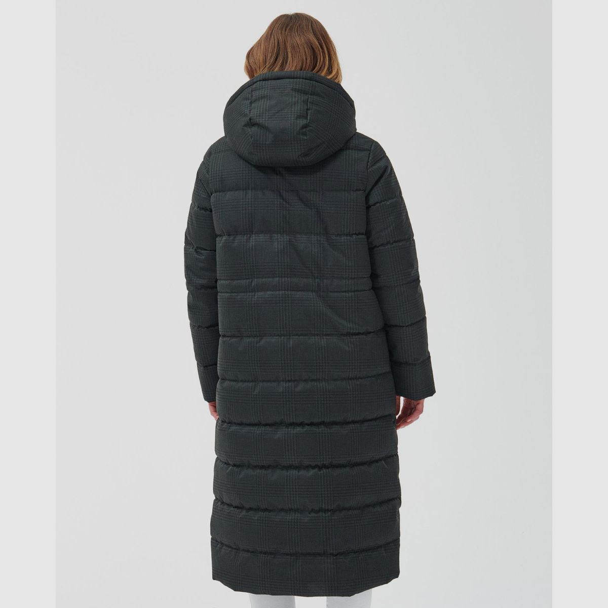 Płaszcz puchowy BARBOUR Herring Quilt w kolorze oliwkowym w kratę Prince Of Wales