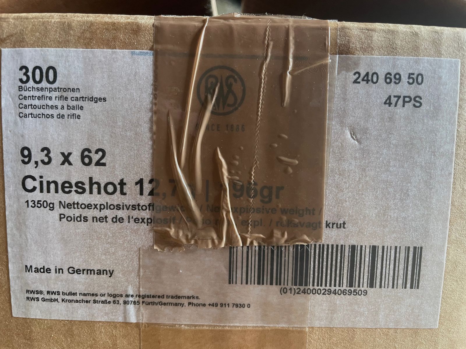 RWS Cineshot 9.3x62 12.7g/195gr special cartridge for shooting cinema - 315 pieces