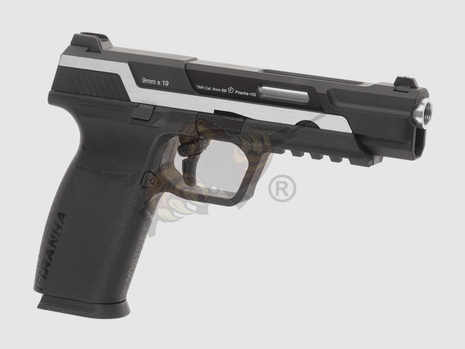 G&G Piranha Mk I GBB Airsoft Pistole in schwarz/silber -F-