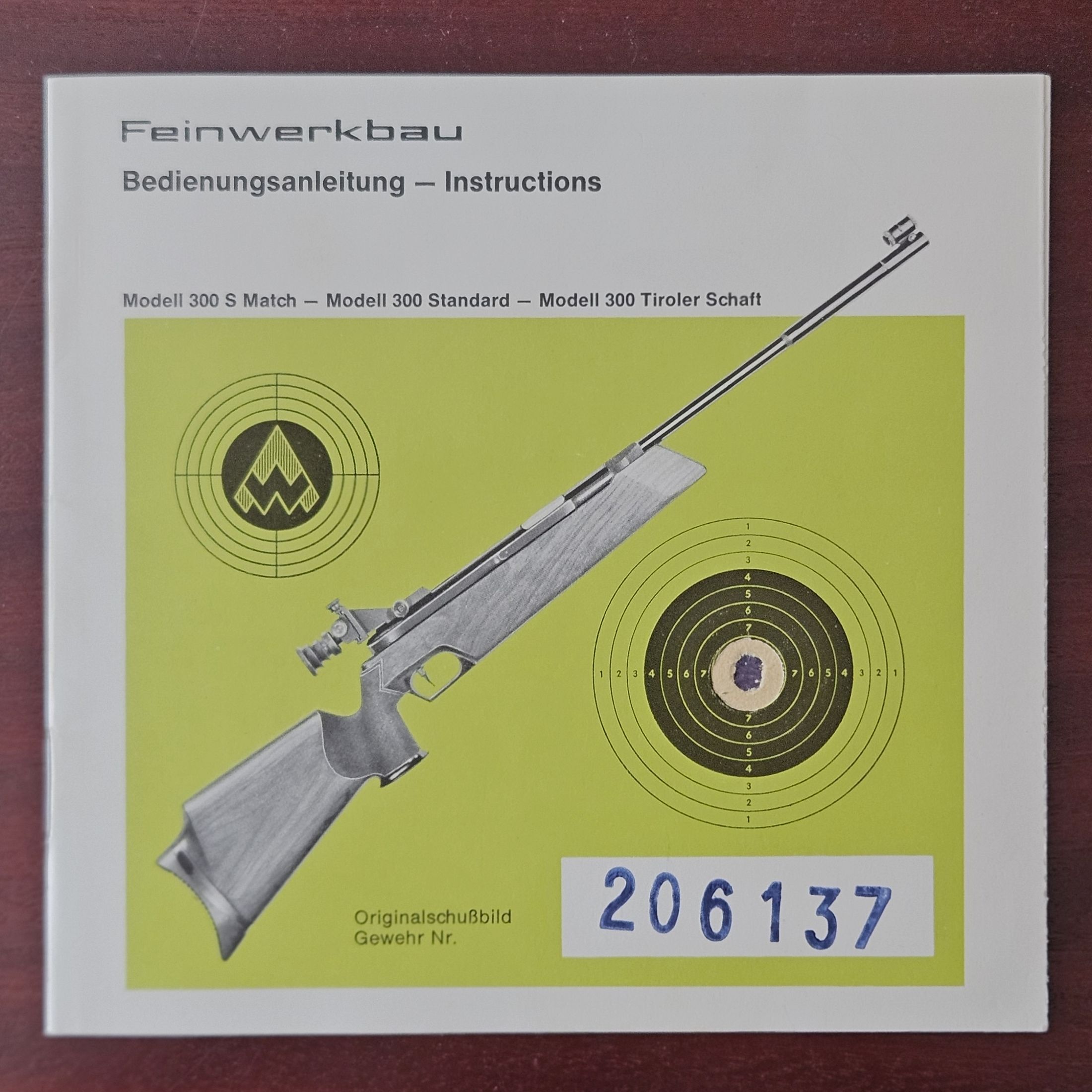 Manuale originale d'uso del Feinwerkbau Luftgewehr 300
