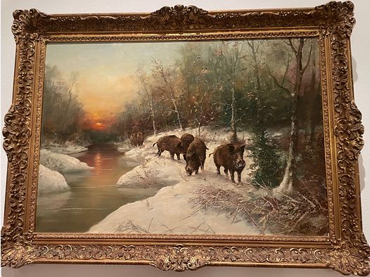 Olieverf Jacht Wilde Zwijnen