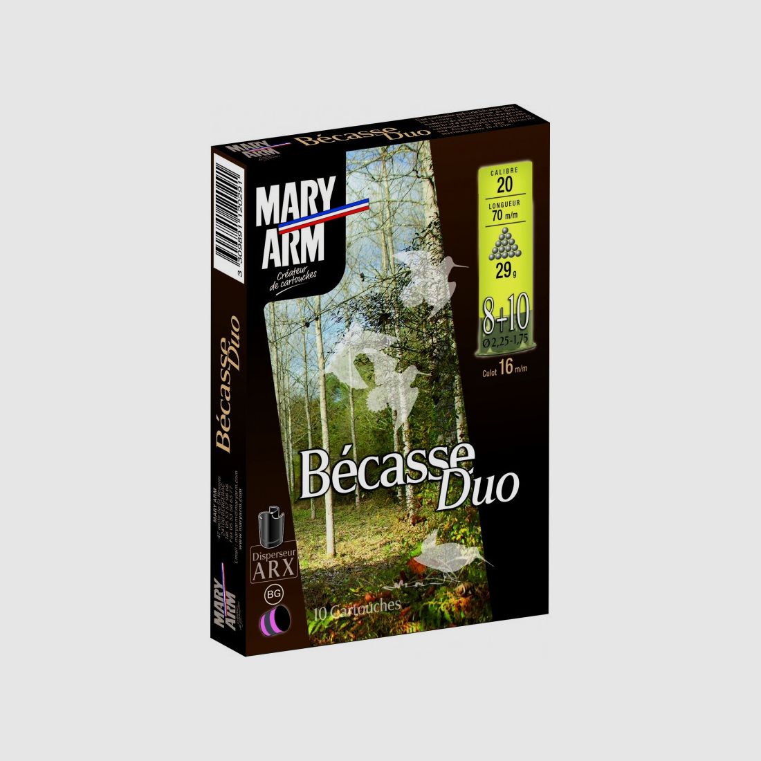 Doos van 10 Patronen Mary Arm Becasse Duo Kaliber 20 - 36GR - PB 8+10, afbeelding 1 van 2