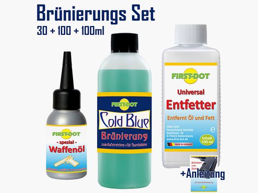 Brünierung-Set für Stahl, 4-teilig! Brünierung, Entfetter, Öl und Anleitung!     >NEU! das TOP-Set!<