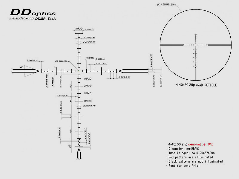 DDoptics ZF Nachtfalke V10 4-40x50 DDMP tacA + punto in fibra ottica