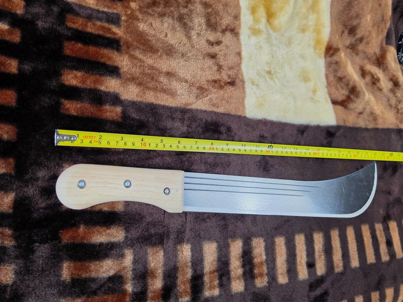 Machete grande / cuchillo de monte con empuñadura de madera clara (longitud total aprox. 50 cm), imagen 5 de 7
