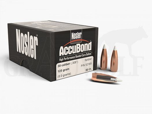 .308 / 7,62 mm 125 gr / 8,1 g Nosler AccuBond Balas 50 piezas