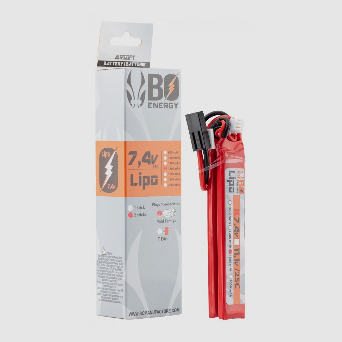 2 sticks Lipo-batterij 2S 7.4V 1300mAh 25C T-DEAN