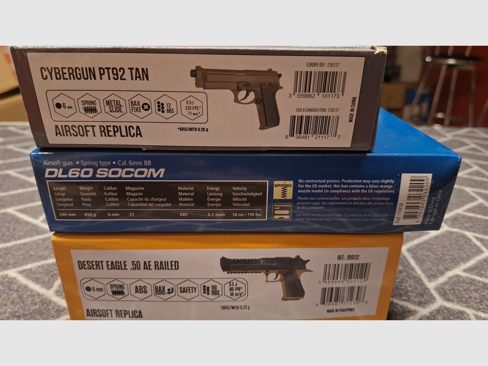 Desert Eagle/Beretta PT92/DL60 Socom 3xAirsoft-Pistole-NEU!