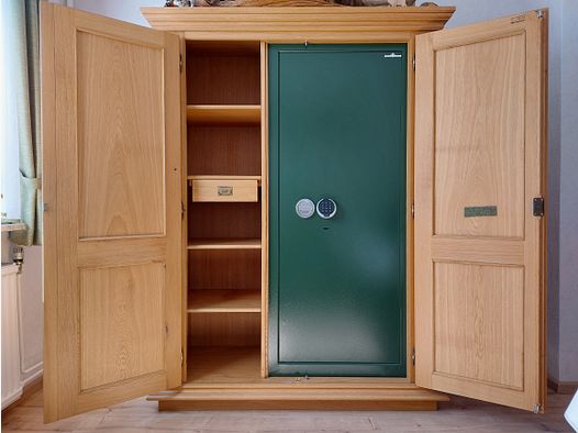 Jagdschrank Waffenschrank Schrank Eiche hell massiv Landhaus-Stil 180x140x55cm ggf. mit Tresor