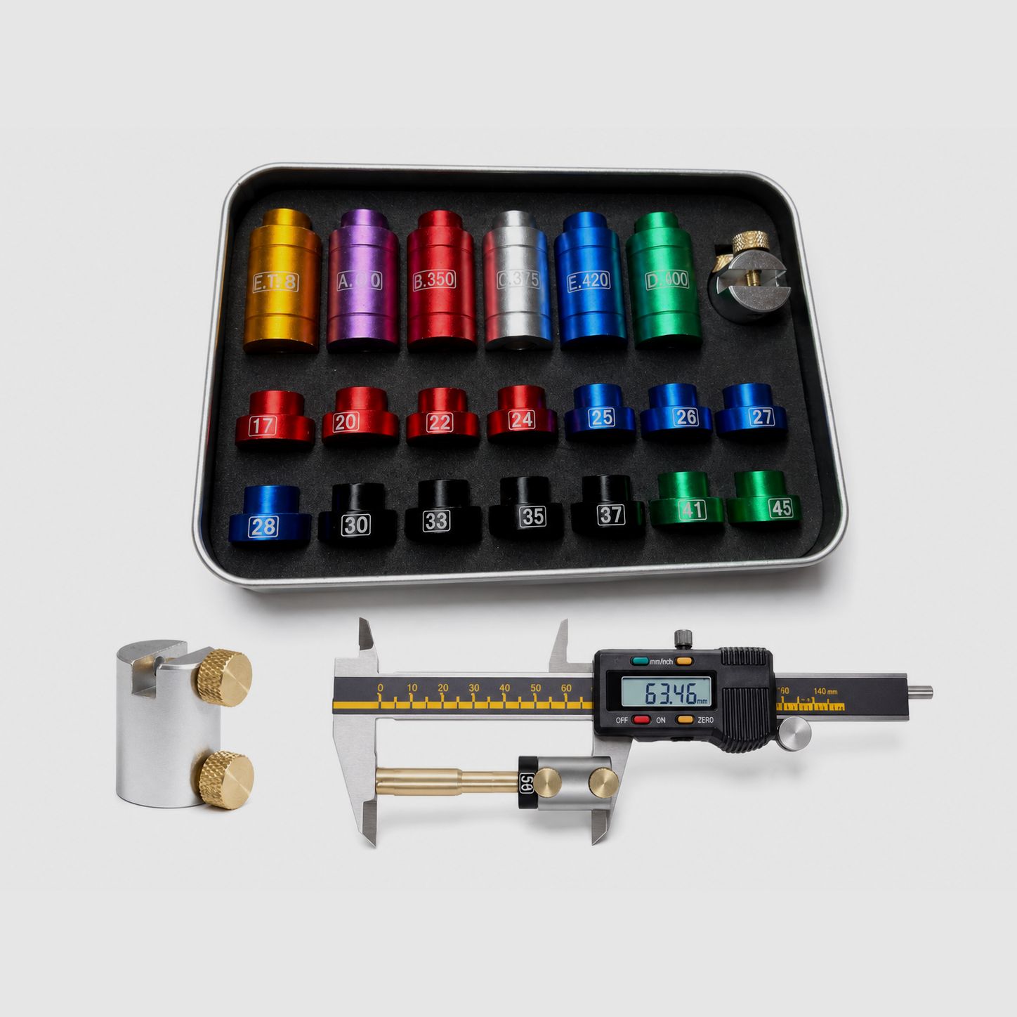 Bullet comparison gauge with 20 inserts caliber .17 - .45 for caliper Bullet Headspace Comparator Set body seating depth for reloaders CBTO
