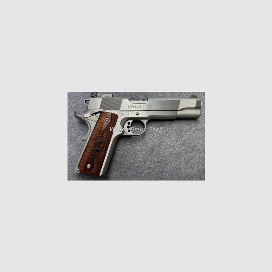 Springfield 1911A1 Stainless .45 Auto 5 Zoll Holzgriffschalen GEBRAUCHTWAFFE (2019)